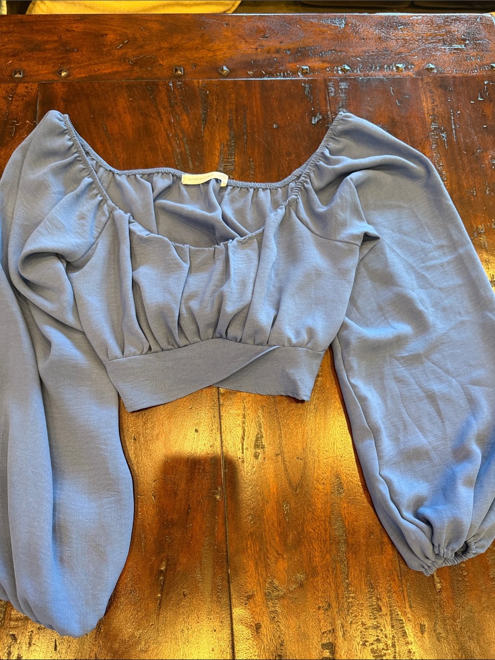 Altar'd State Blue Puff-Sleeve Cropped Top